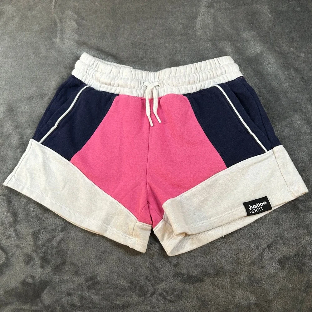 Justice Sweat Shorts Color‎ Block Drawstring Waist Pink Blue Girls Medium (10)